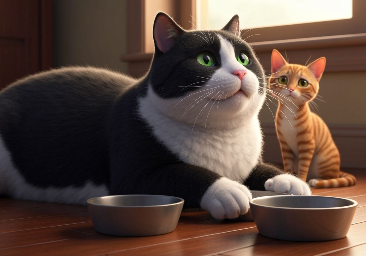 Expressive Tuxedo Cat Longing for Food