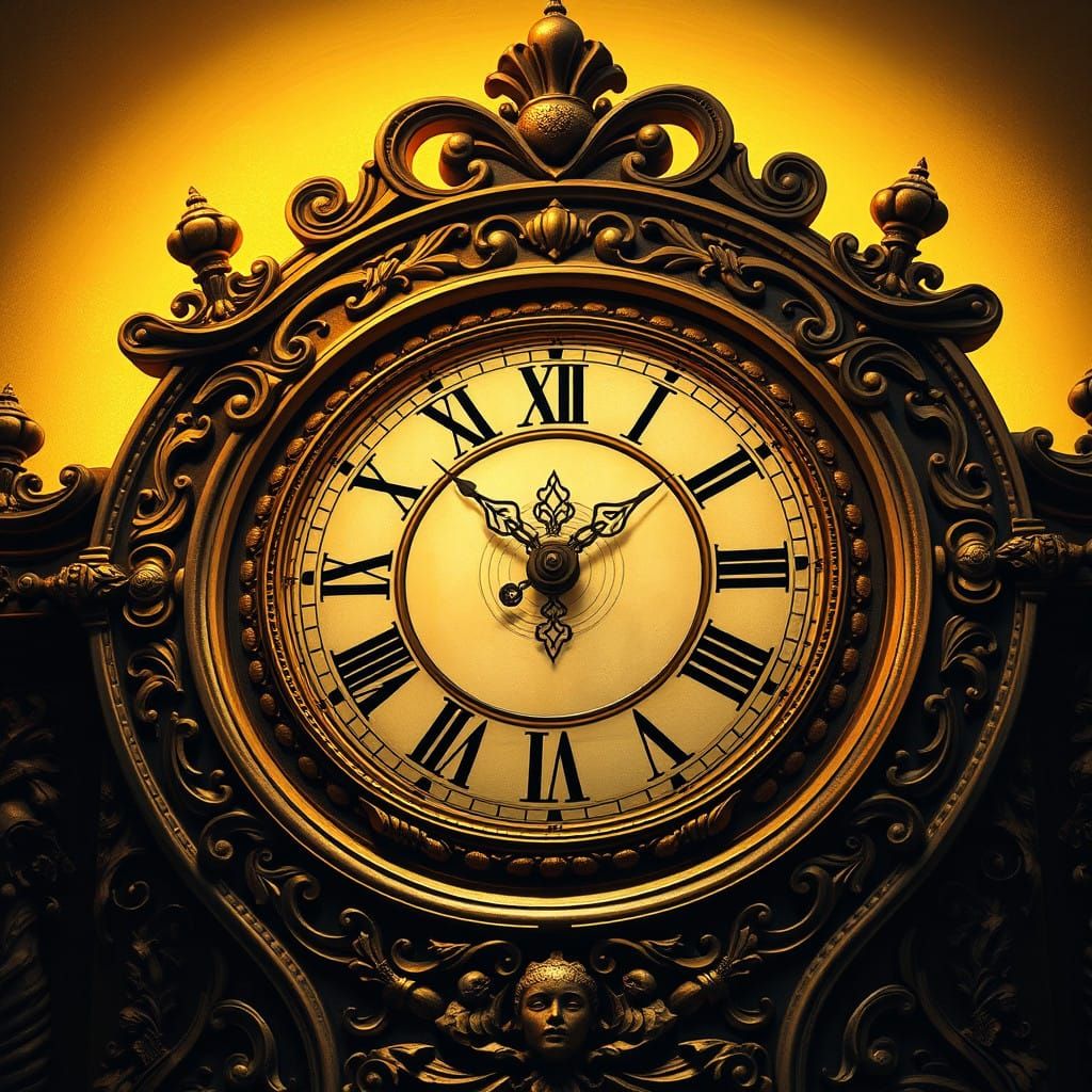 Golden Ornate Clock in Opulent Symbolism Style