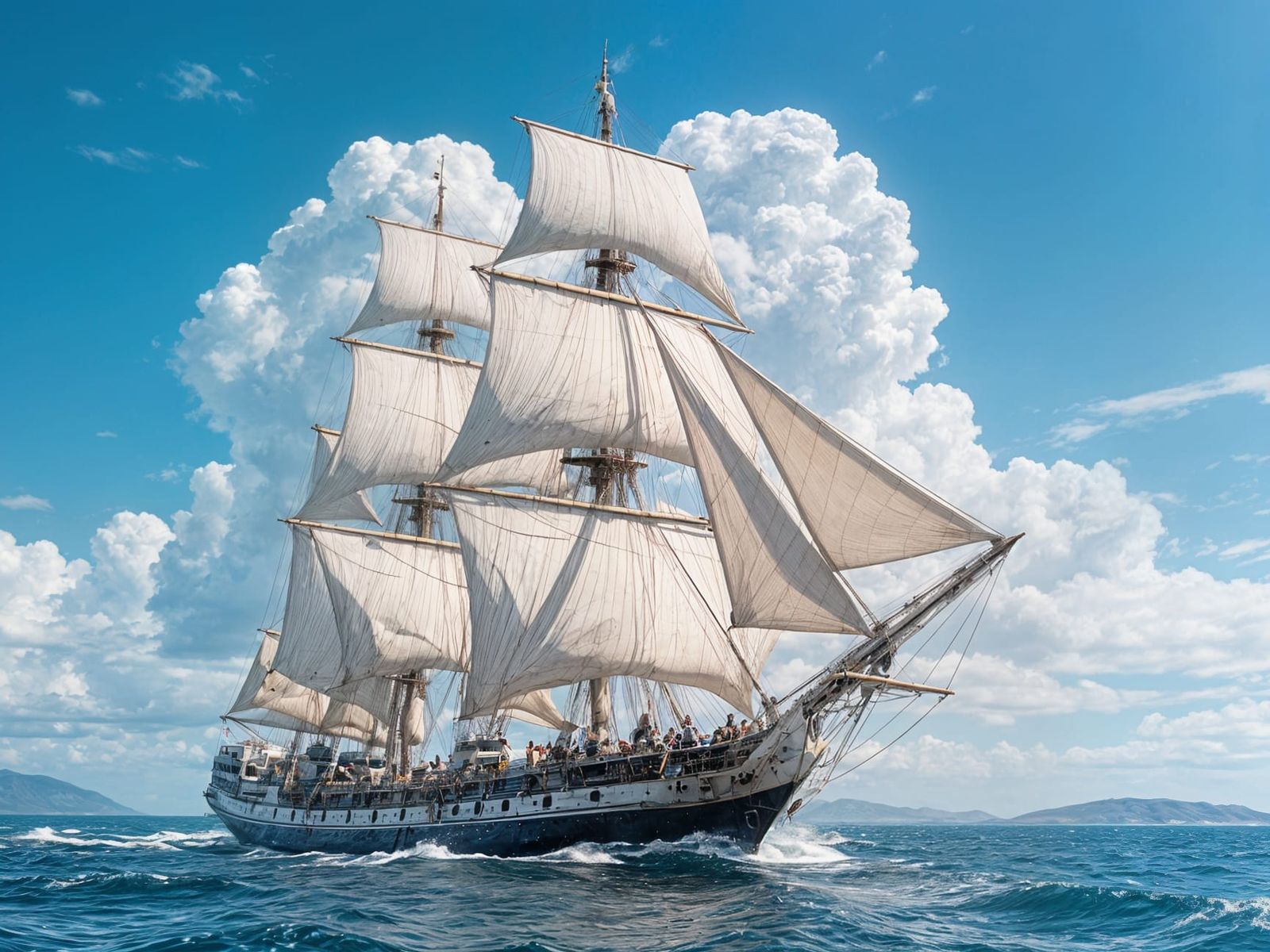 Clipper Ship Under Full Sail on the Open Sea