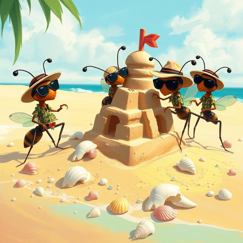 Anthropomorphic Ants Build Vibrant Beachside Sandcastle