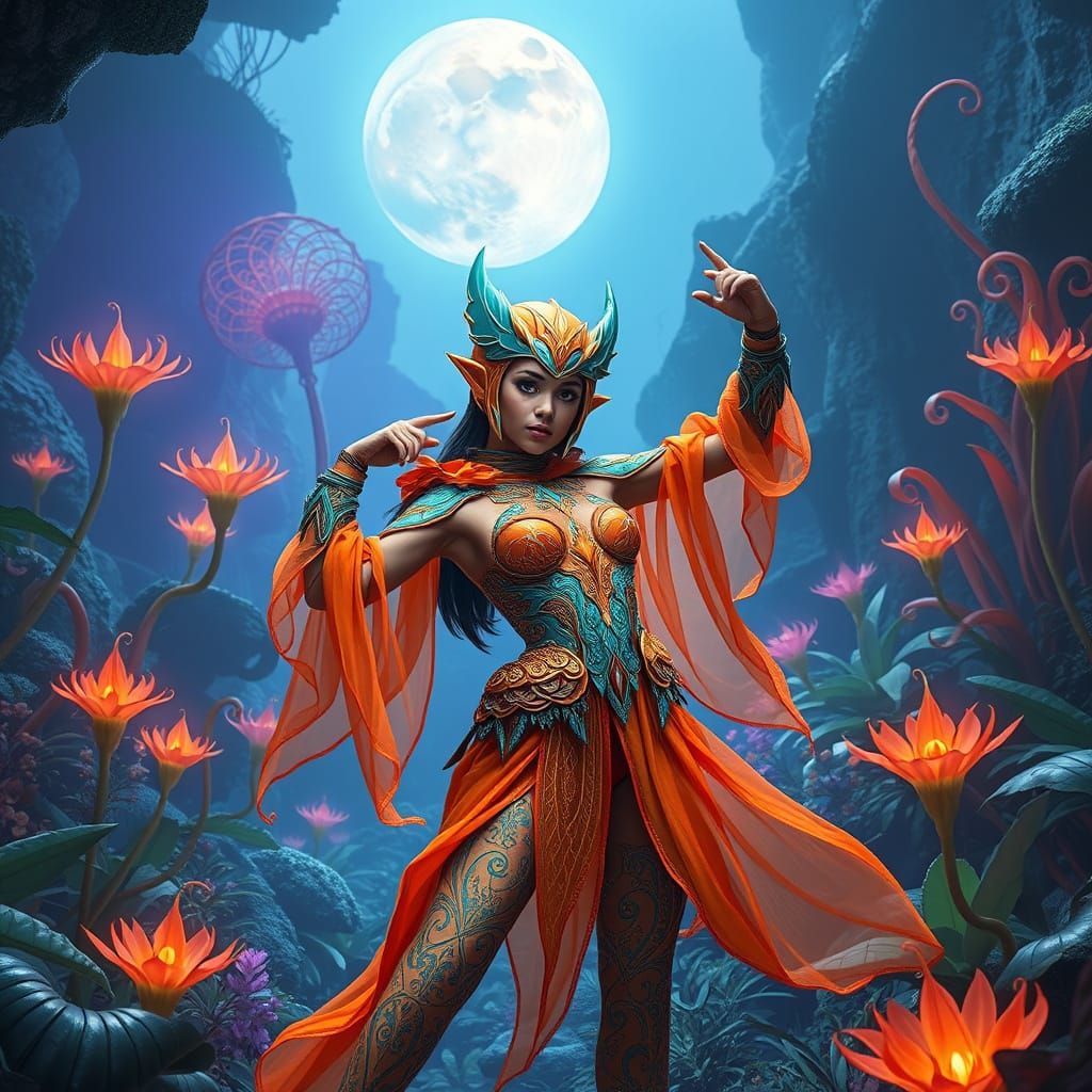 Heroic Fantasy Concept Art in Vibrant Orange and Turquoise