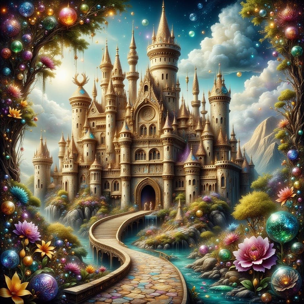 Majestic Jeweled Castle of Gold Streaked Rock