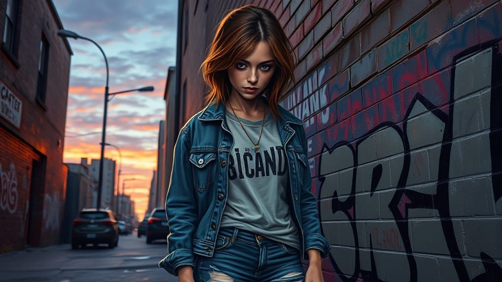 Gritty Urban Streetscape in Hyper-Realistic Caricature Style