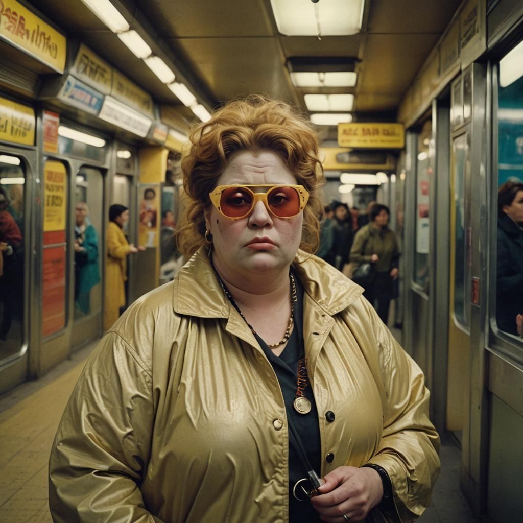 Fat Lady Showcases Vivid Smile in Hazy Mars Subway
