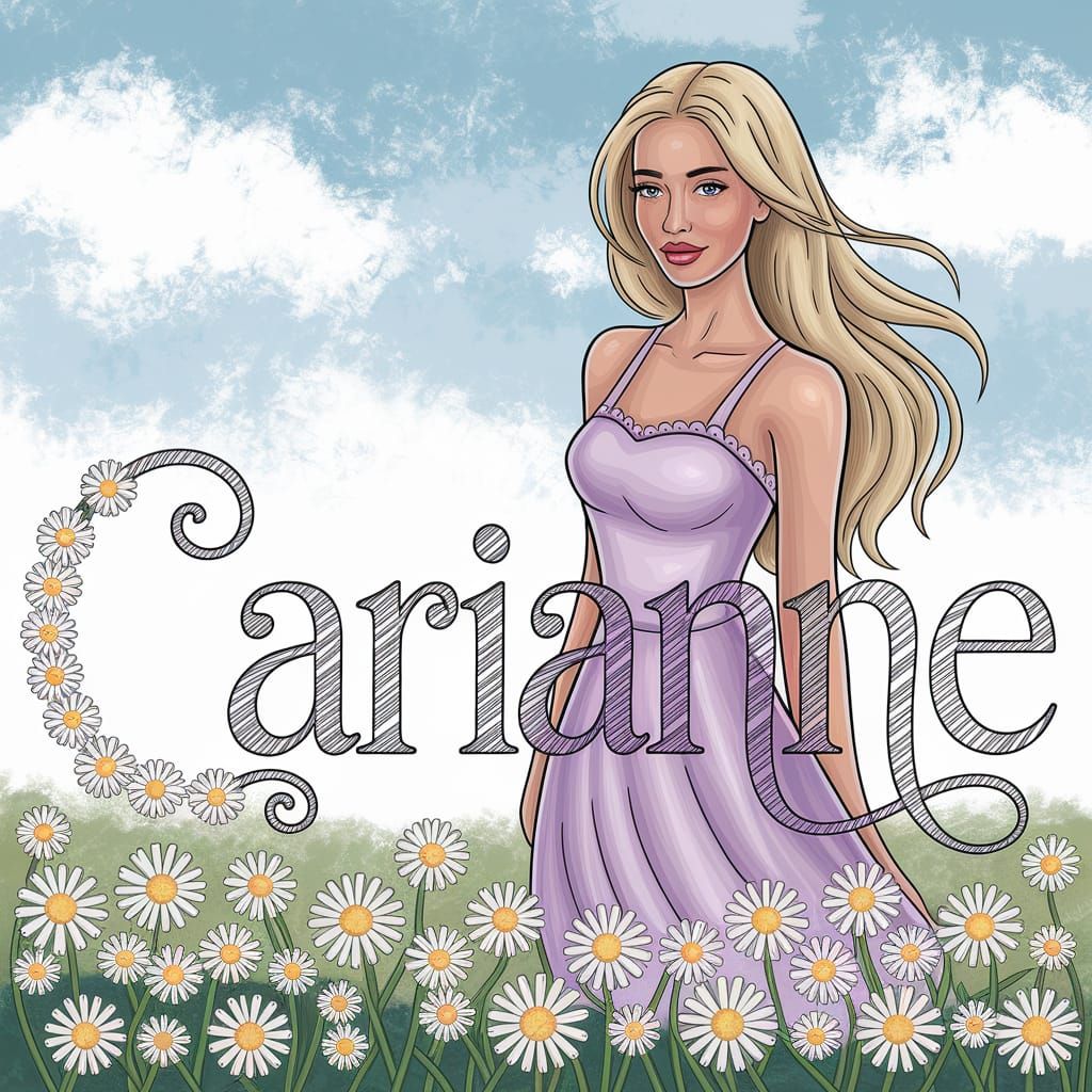Blocked Letter "Carianne" Amidst Daisy and Primrose Field