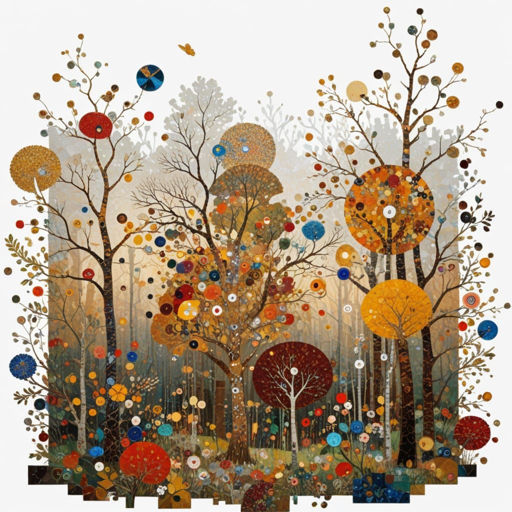 Amber Twilight Forest Clearing as Mosaic Collage