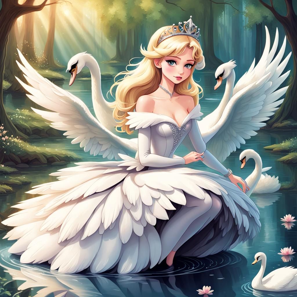 Surreal Fairy Swan Princess in Enchanted Celestial Light