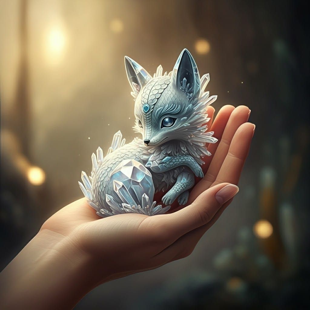 Crystal Fox Kirin in Gentle Woman's Hand