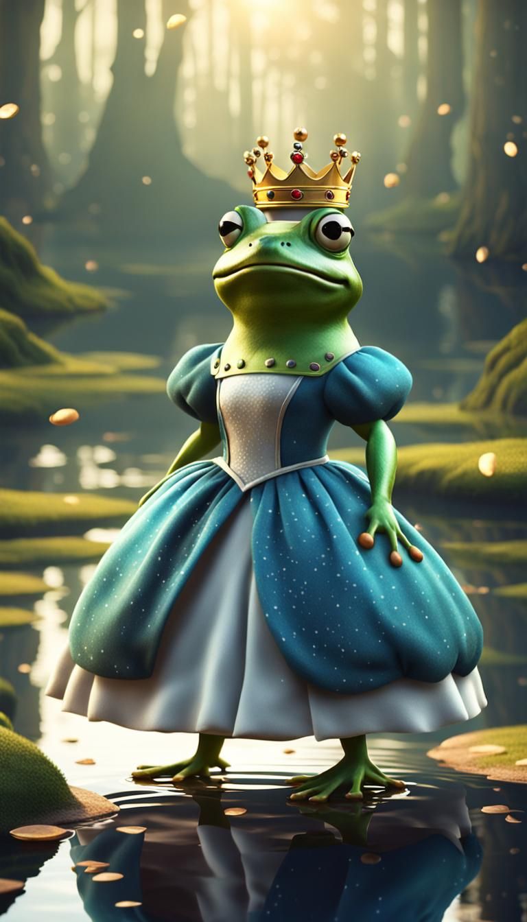 Elegant Lady Frog in Cinematic Gown
