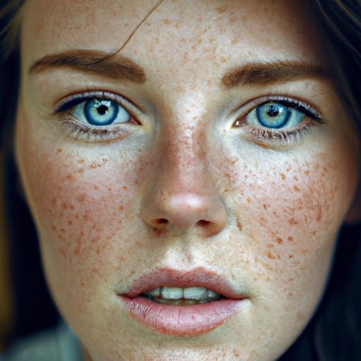 Beautiful Female Portrait with Freckles in Ambient Light