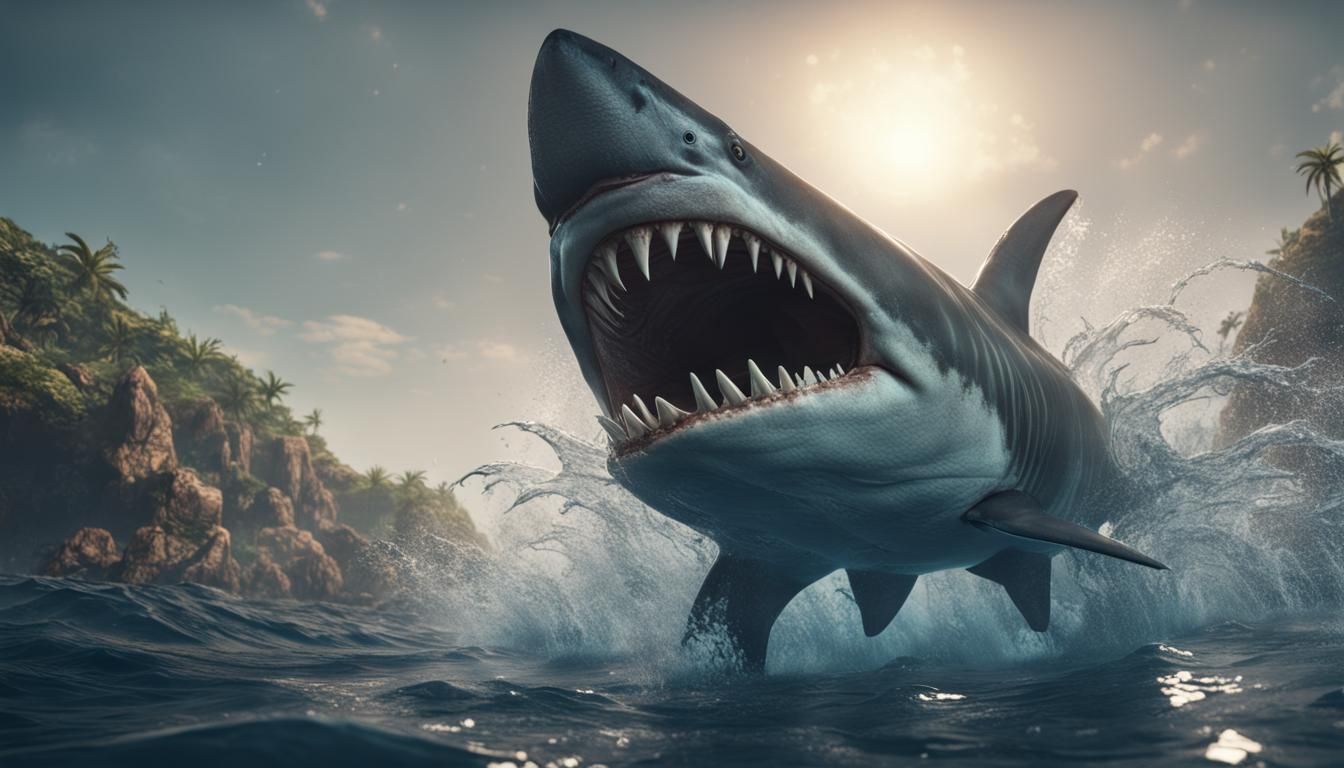 Epic Prehistoric Ocean Scene with Majestic Megalodon in Hype...