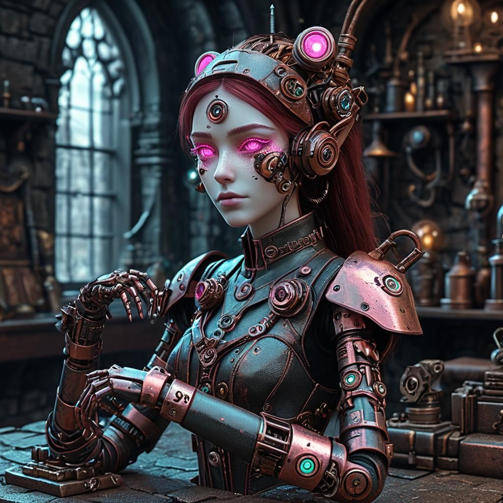 Steampunk Cybernetic Elf in Treasure Room
