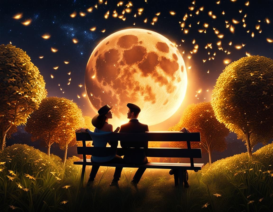 Romantic Garden Oasis under a Vibrant Night Sky