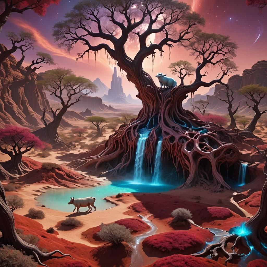 Surreal Cosmic Landscape with Extraterrestrial Island and Fl...