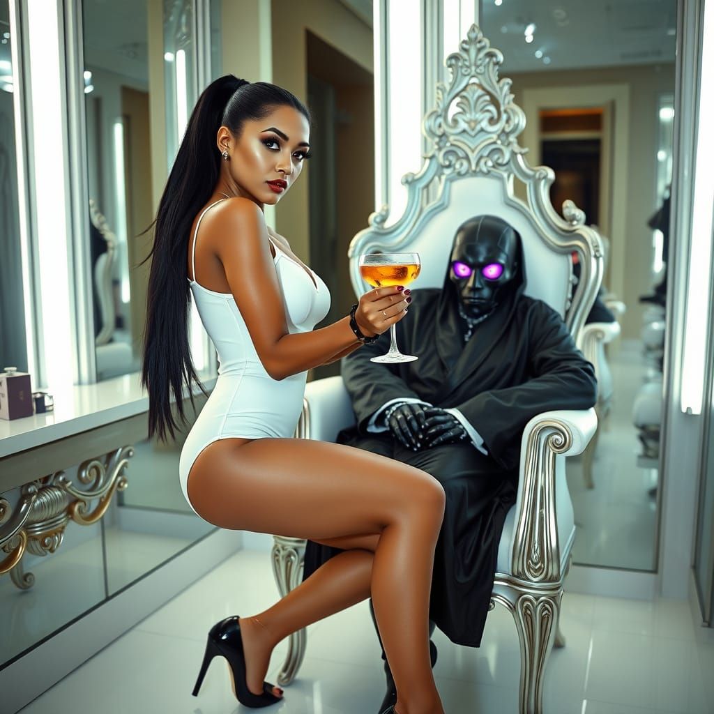 Cyberpunk Filipina with Biomechanical Shadow Person