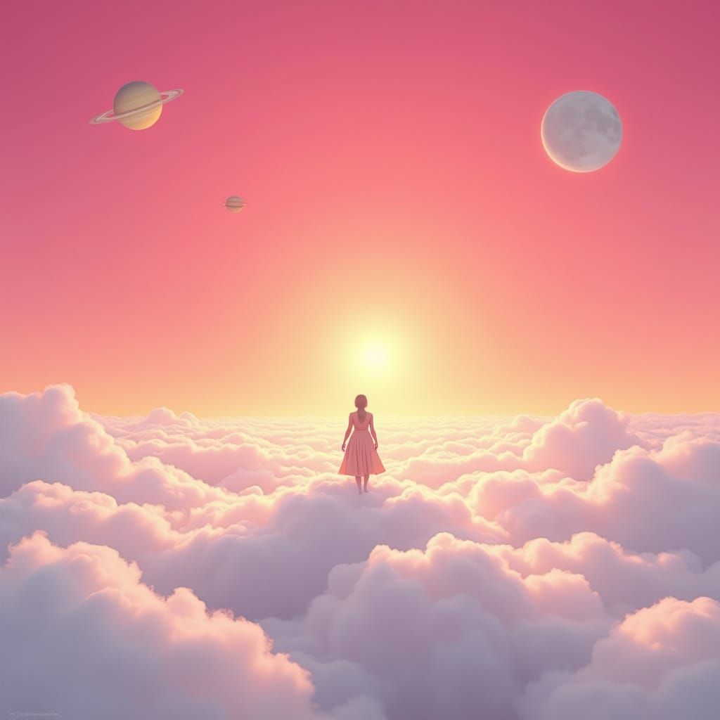 Weightless Figure Amidst Celestial Cloudscape