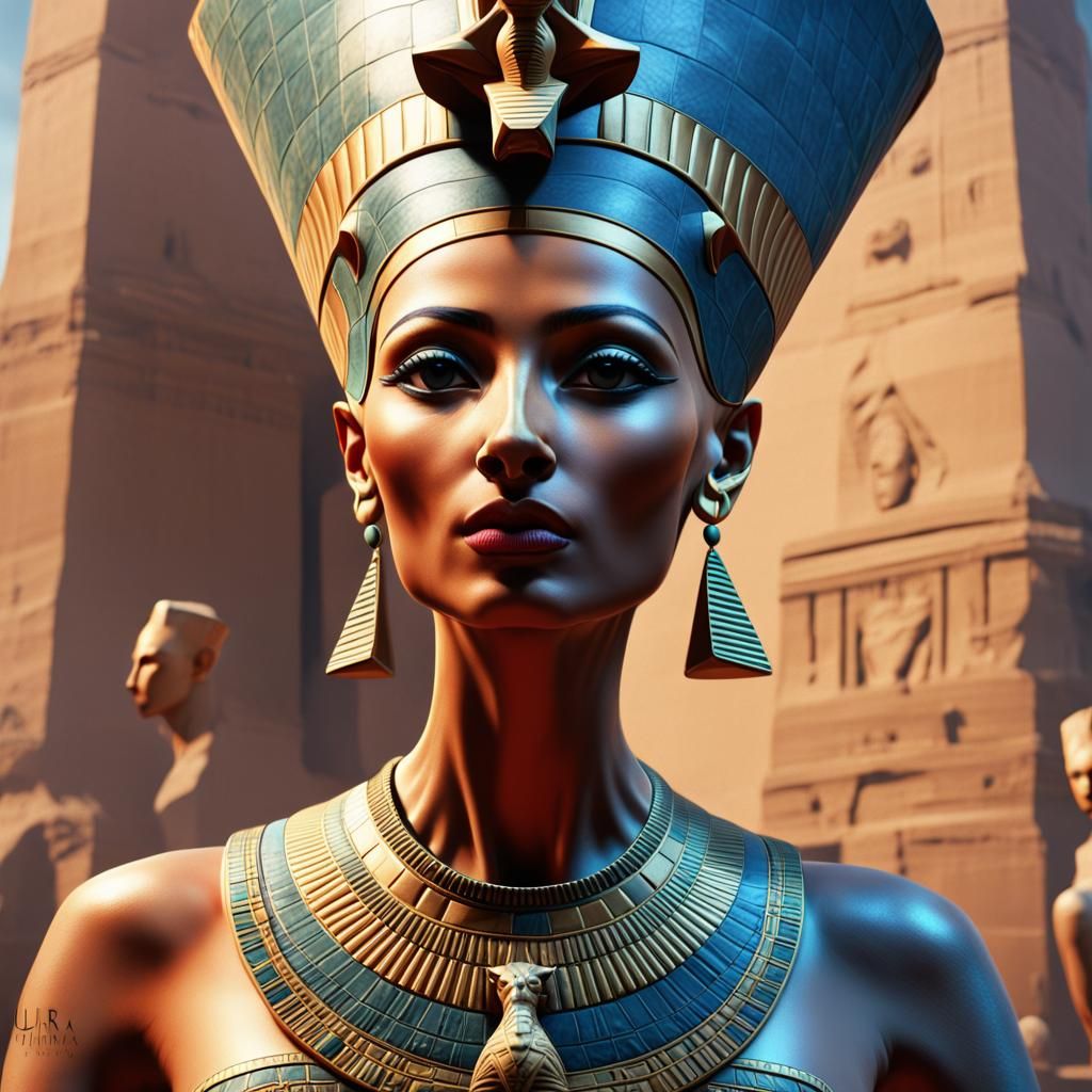 Fantastical Nefertiti Close-Up with Sphynx