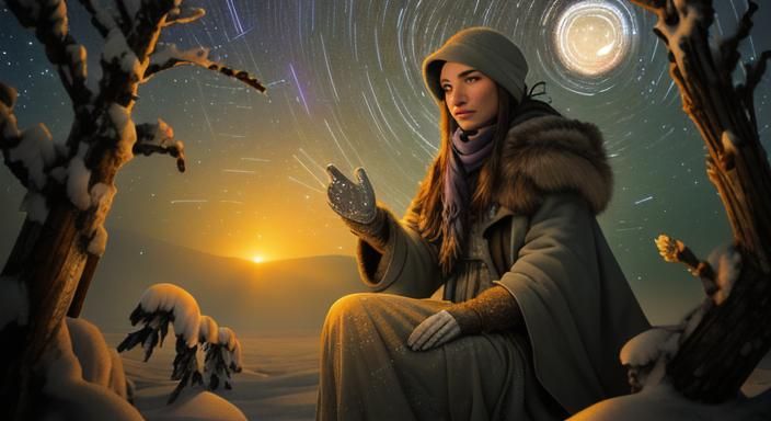 Winter Star Trails Over a Frozen Tundra Landscape