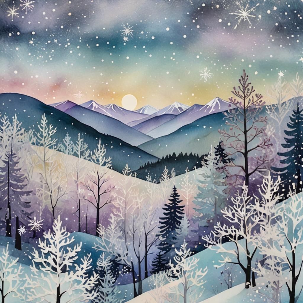 Ethereal Twilight Winter Wonderland in Whimsical Collage