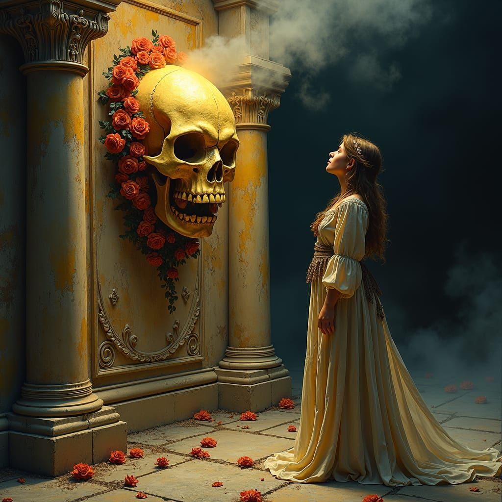 Mystical Temple Scene in Dark Fantasy Style