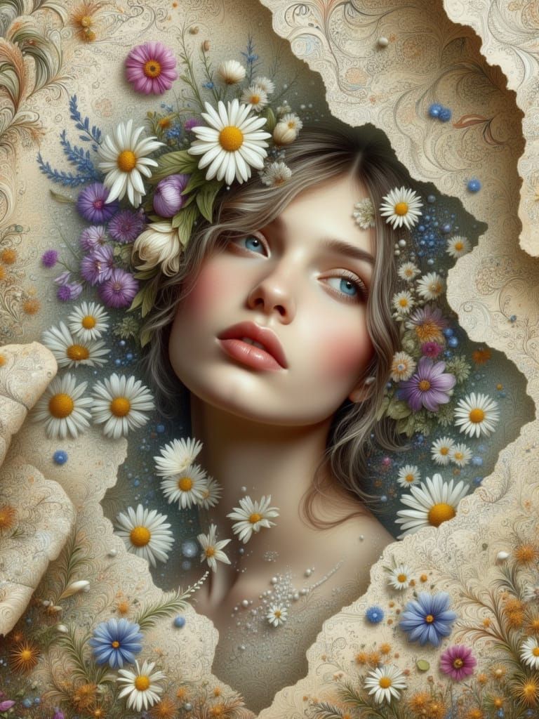 Dreamy Woman in a Whimsical Garden Setting