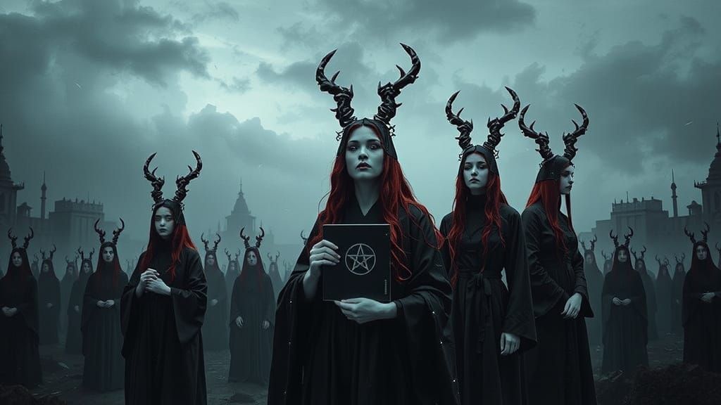 Surreal Priestesses in Dark Ceremonial Attire, Suspended in ...