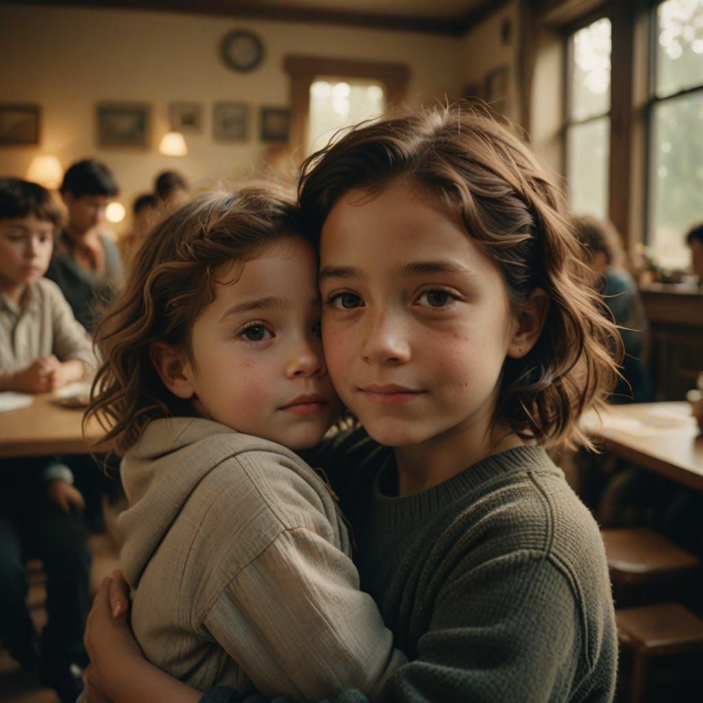 Heartwarming Daycare Moment in Cinematic Film Style