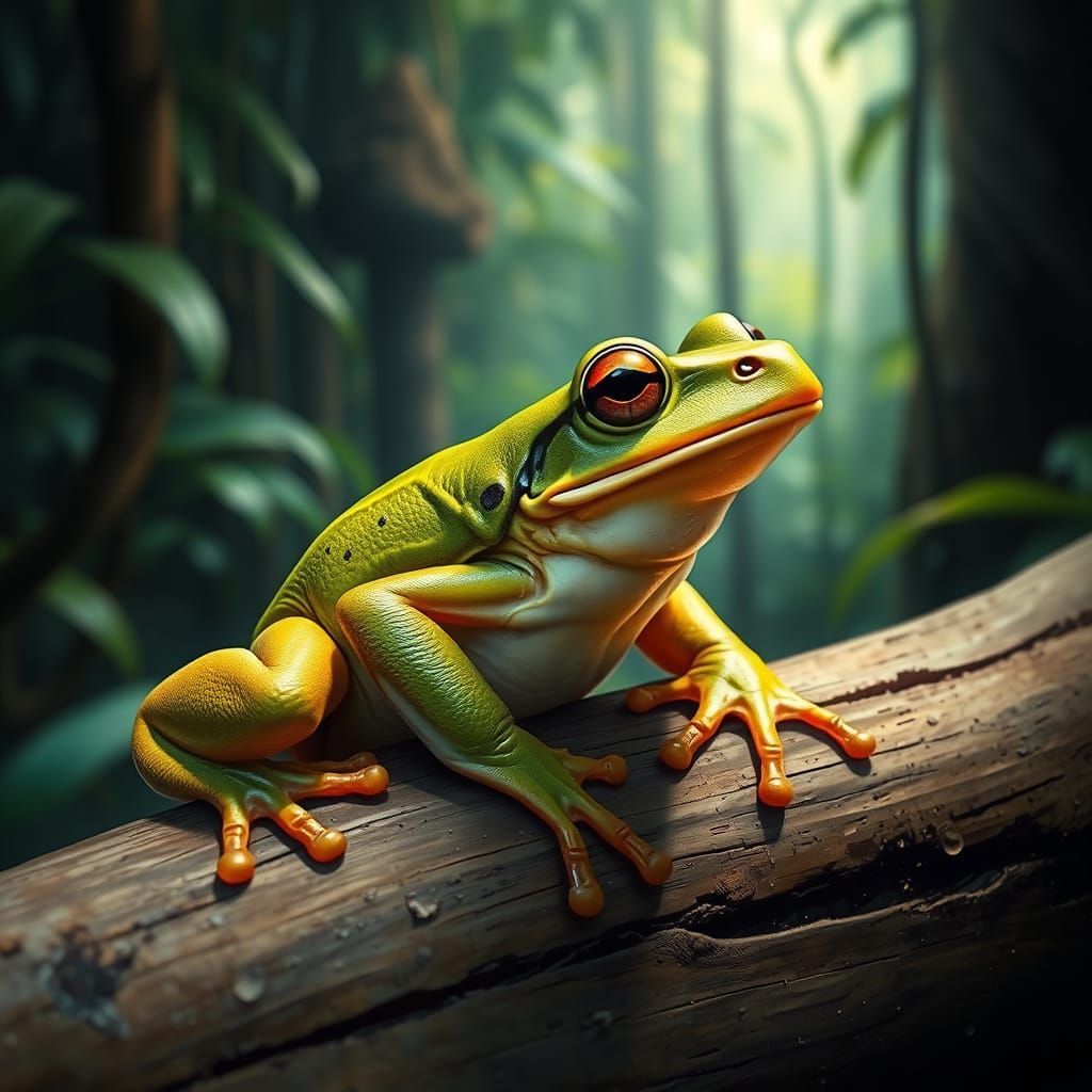 Relaxed Frog Portrait in Hyperrealistic Jungle Style