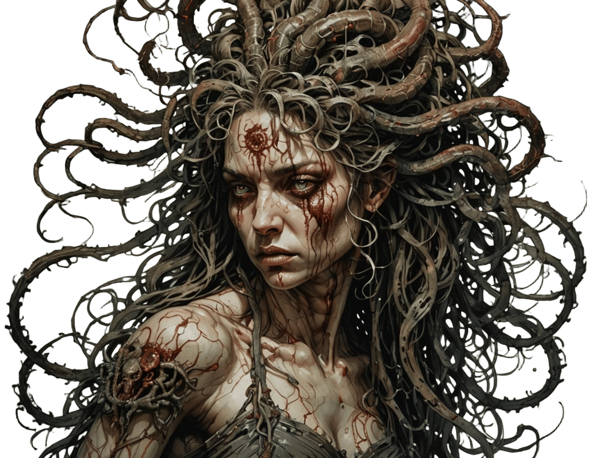Ethereal Medusa in Cyberpunk Aesthetic