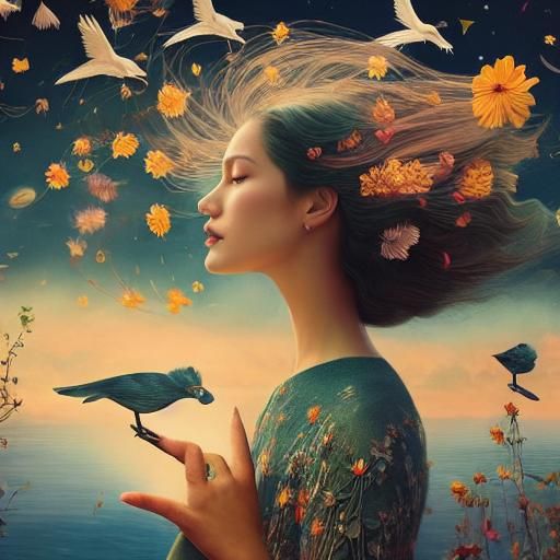 Ethereal Goddess Embracing the Celestial Realm in Vibrant Su...