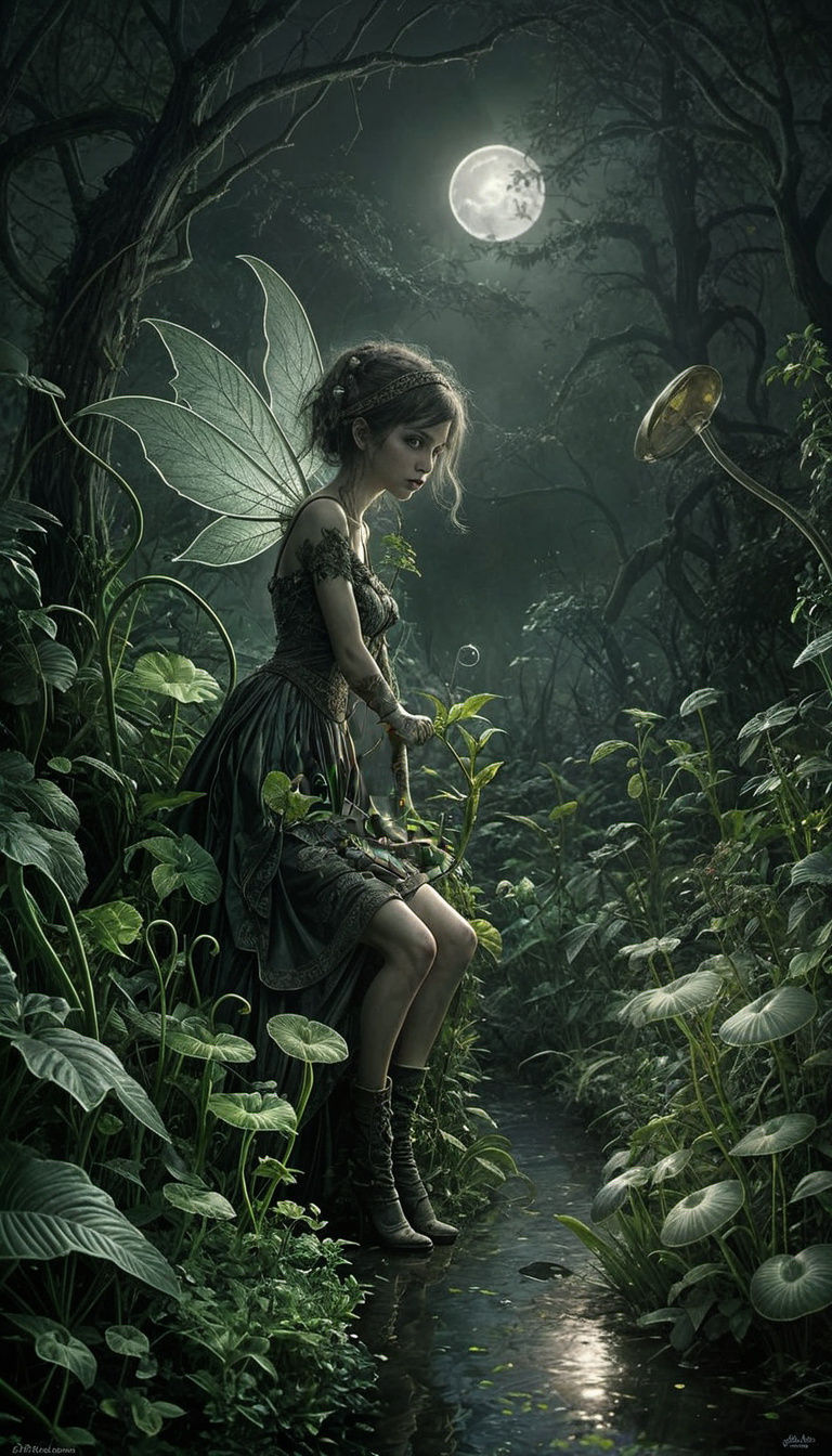 Pixie's Carnivorous Garden in Dark Fantasy Art Style