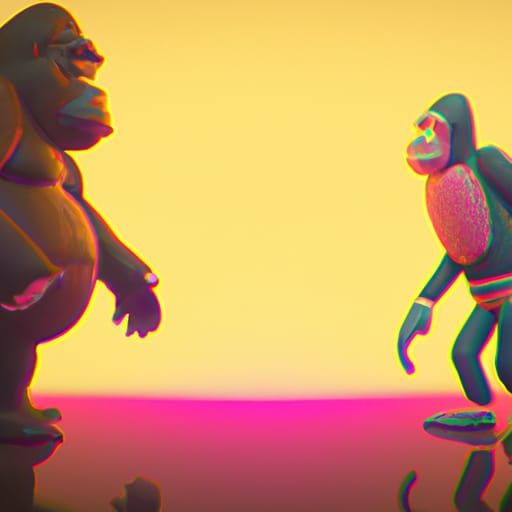 Two Lonely People Avoidance in Vibrant Gorilla Suit Scene