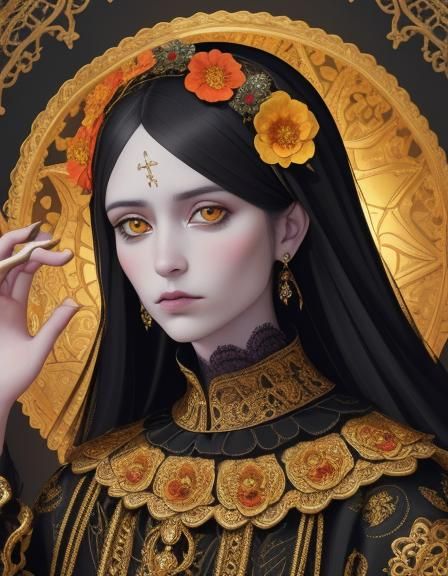 Gothic Santa Muerte in Ornate, Elegant Regalia