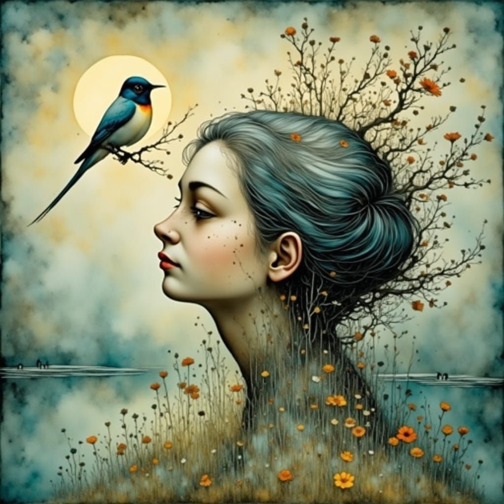 Surreal Bird in a Dreamlike Landscape
