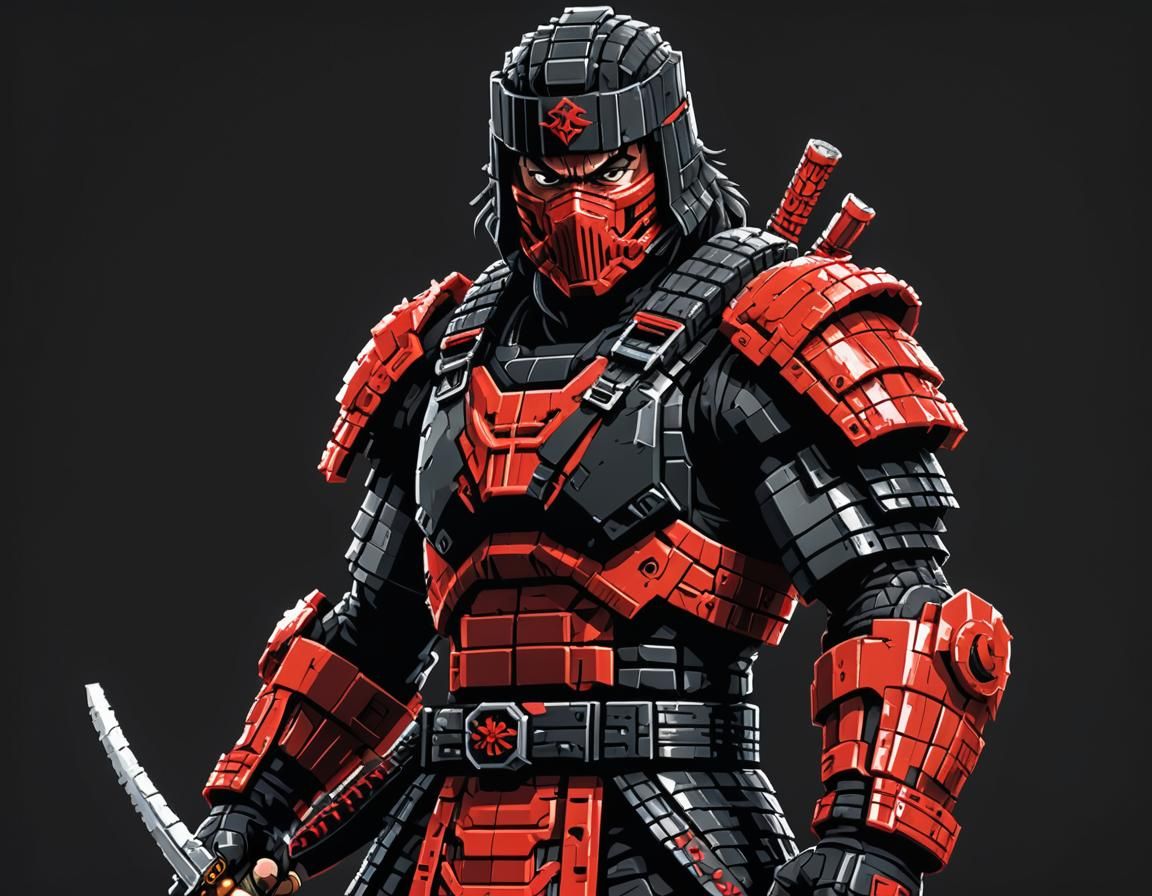Pixel Art Warrior in Red Ninja Armor