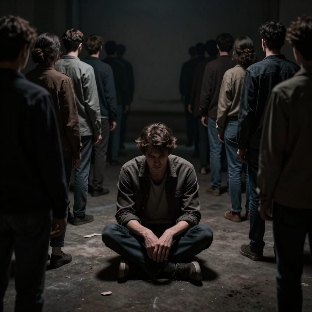 Man's Isolation Amidst Indifferent Crowd