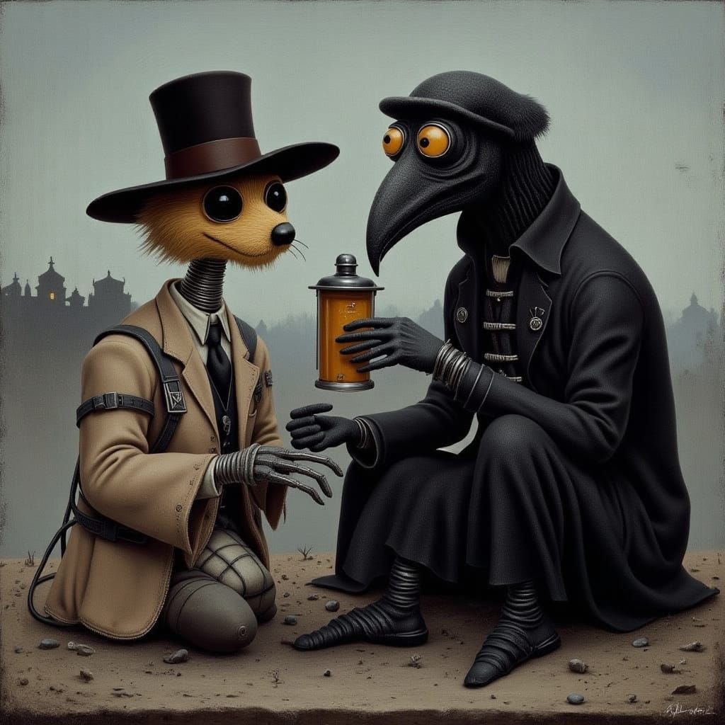 Evil Medieval Fedora Dog in Dark Style