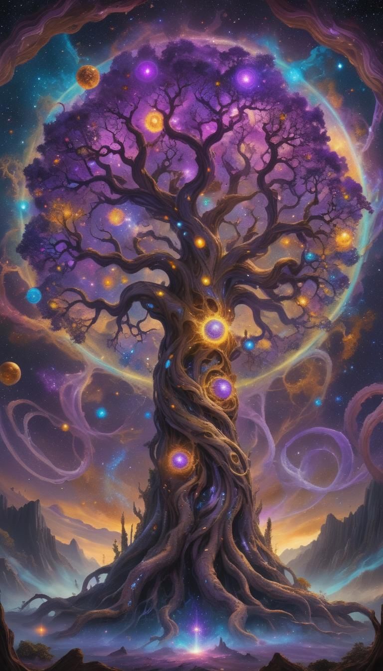 Eldritch Tree Empowering Chaos Universe with Vibrant Galaxie...
