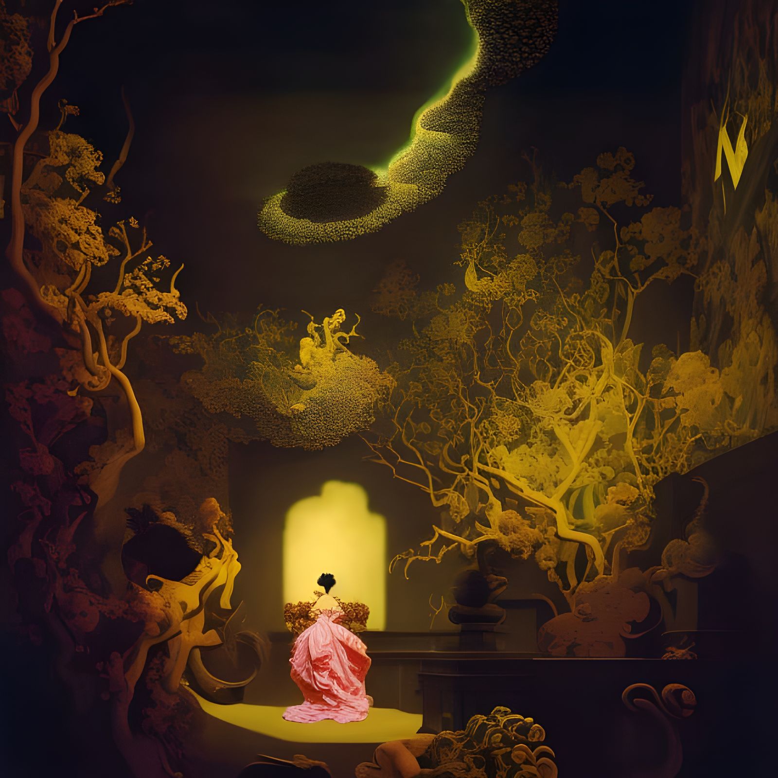 Surreal Dark Chambers in Volumetric Lighting