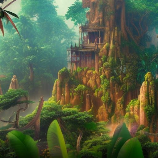 Epic Fantasy Jungle Palace in Vibrant Color