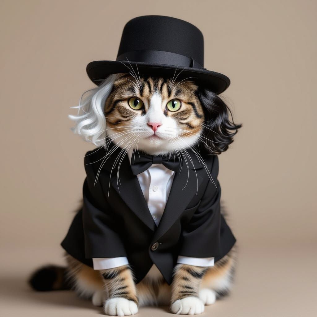 Dapper Cat in Hat, Suit, and Wigs