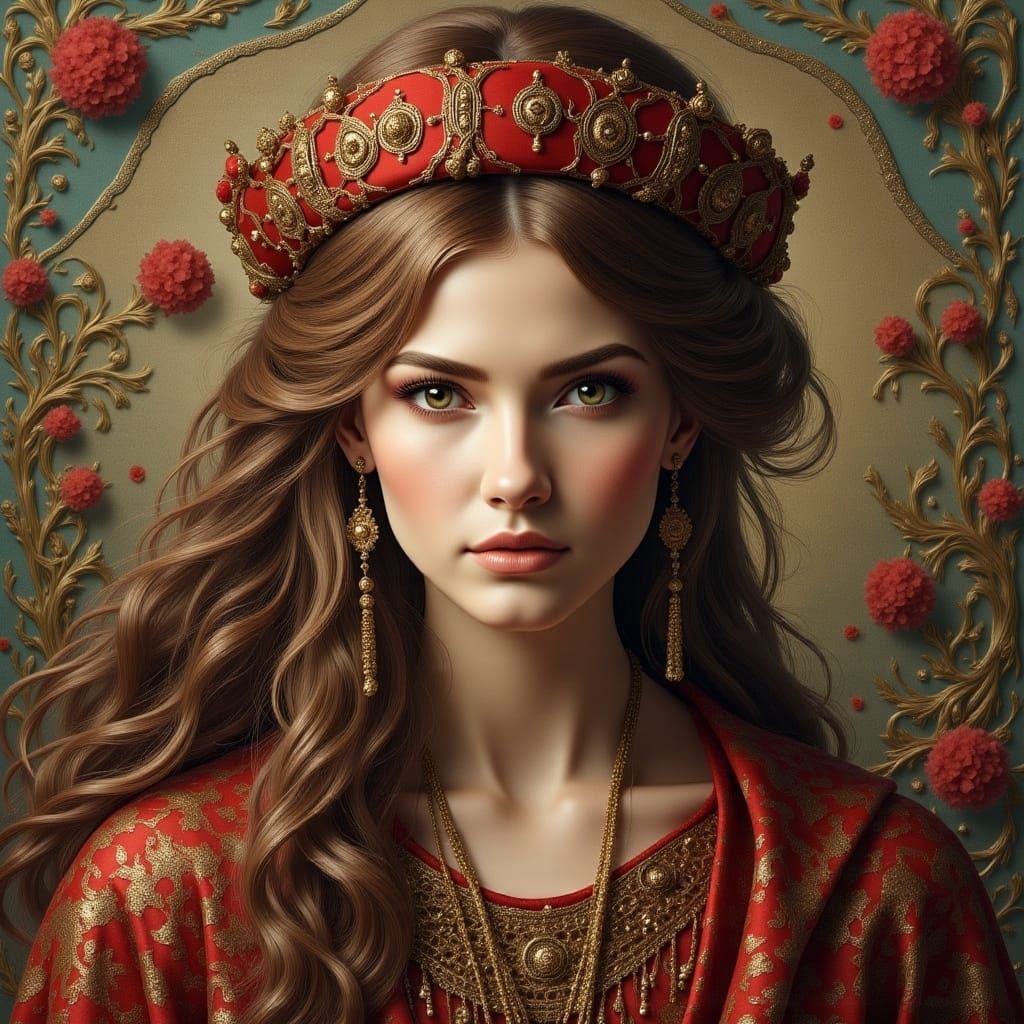 Elegant Countess Scarlet de Martel Tapestry Portrait