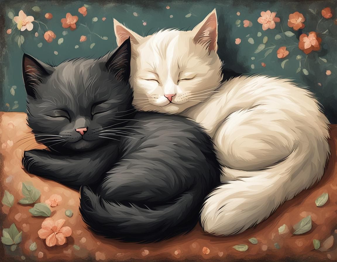 Two Little Cats Sleeping in Cozy Harmony