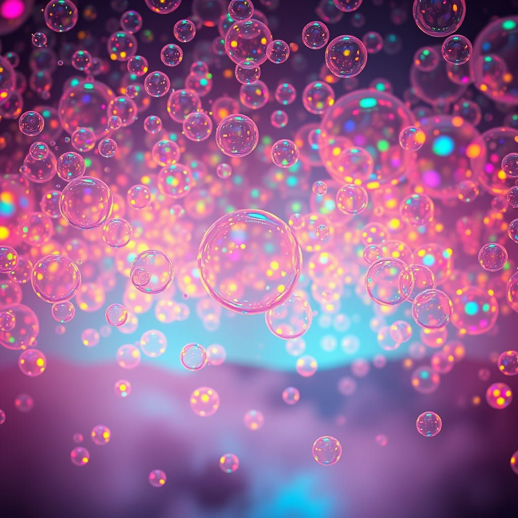 Glowing, Iridescent Bubbles in Ethereal Atmosphere