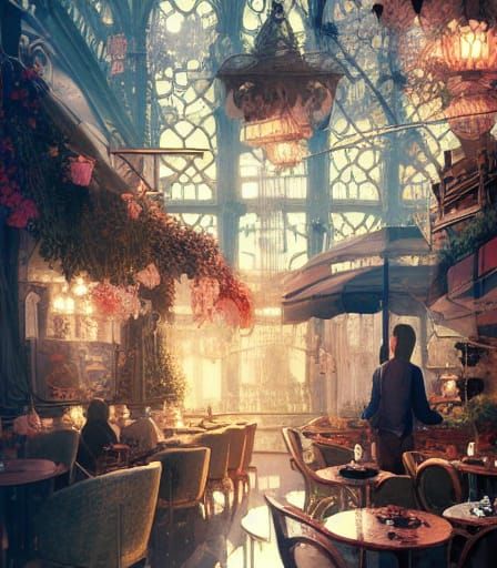 Whimsical Parisian Cafe in Intricate Painting Style