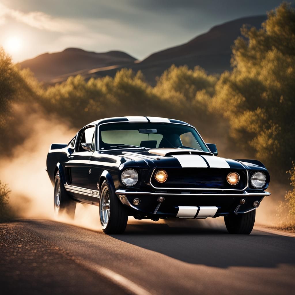 Surreal American Muscle Car Cruises Sunset Road