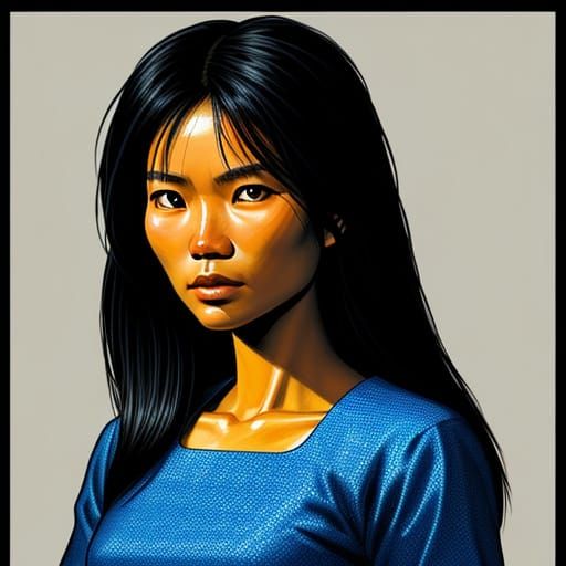 Laotian Girl Portrait in Comic Art Style