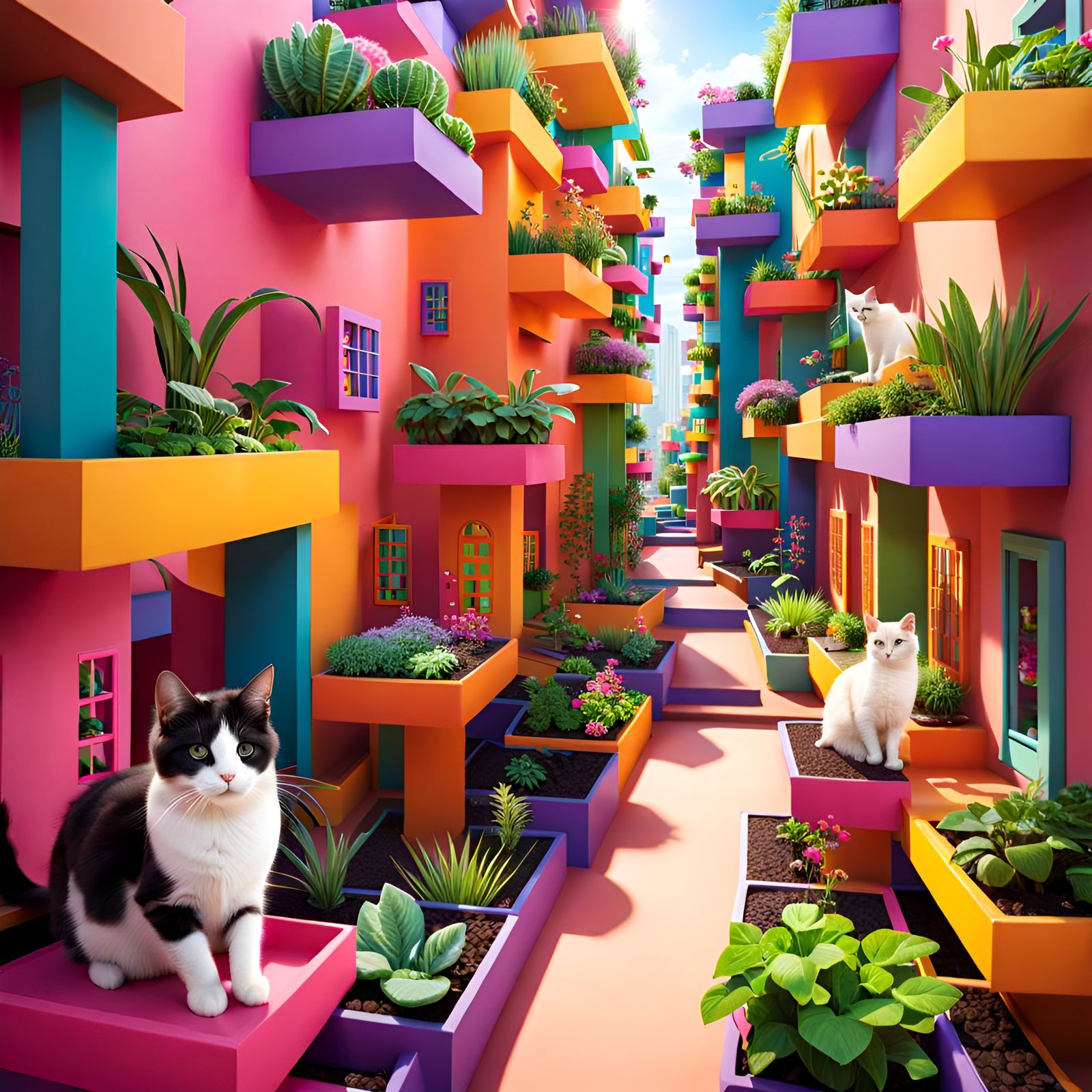 Vibrant Feline Metropolis in Hyperdetailed Animation