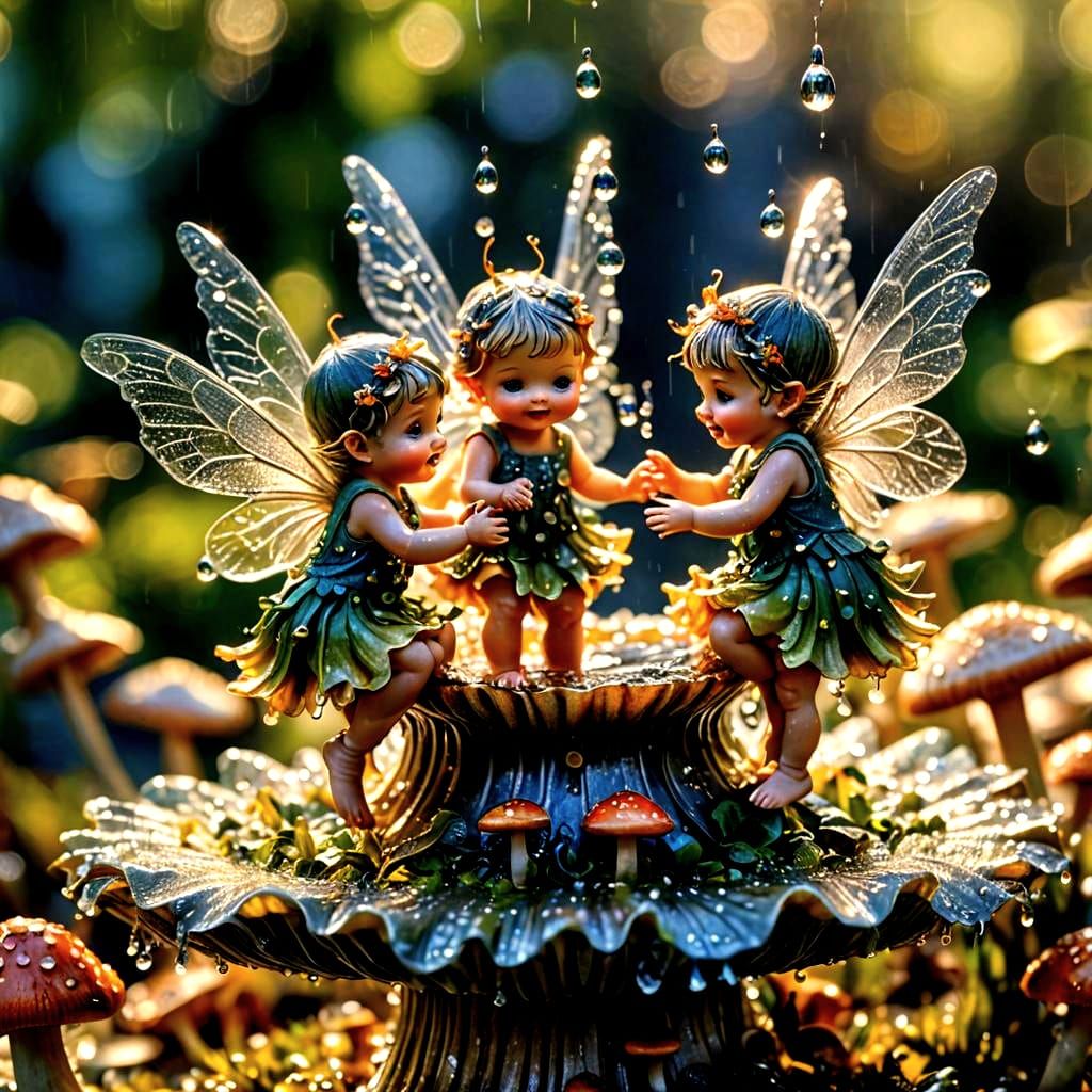 Macro Photography of Happy Baby Fairies in Delightful Mushro...