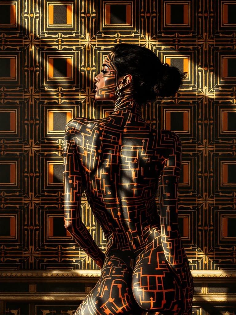 Geometric Silhouette: Woman in Ancient Ceramic Style